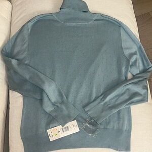 Bianca Nygård Petite Silk Blend Pointelle Knit Sweater - Robin's Egg Blue - NWT